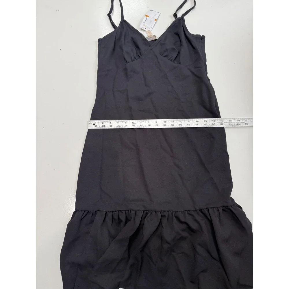 Michael Kors Black Ruffle Hem Mini Dress V-Neck Spaghetti Strap NWT Small